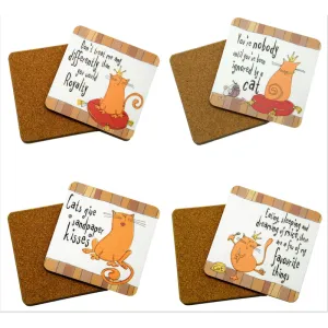 Set of Four Funny Ginger Cat Coasters