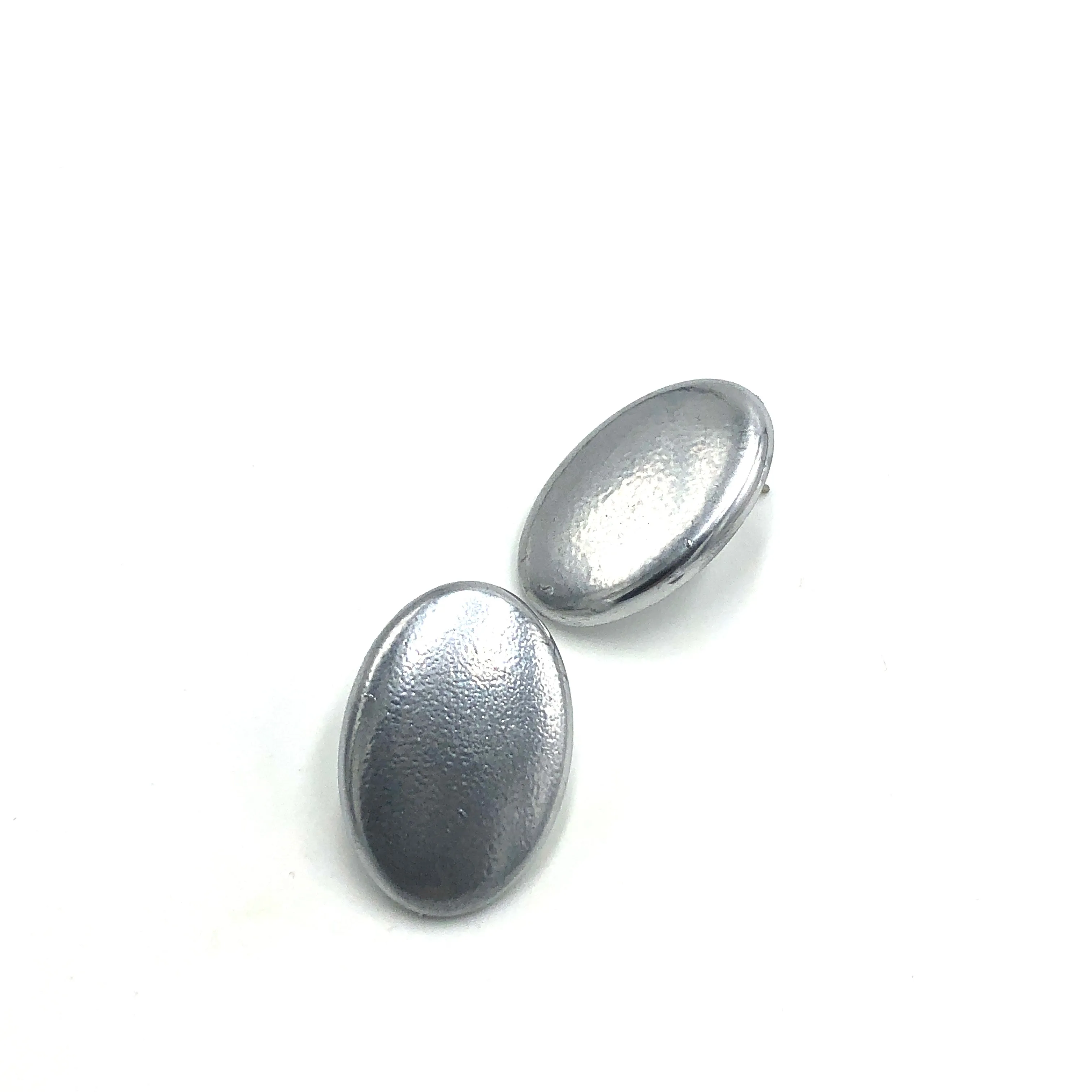 Shabby Metallic Silver Oval Stud Earrings