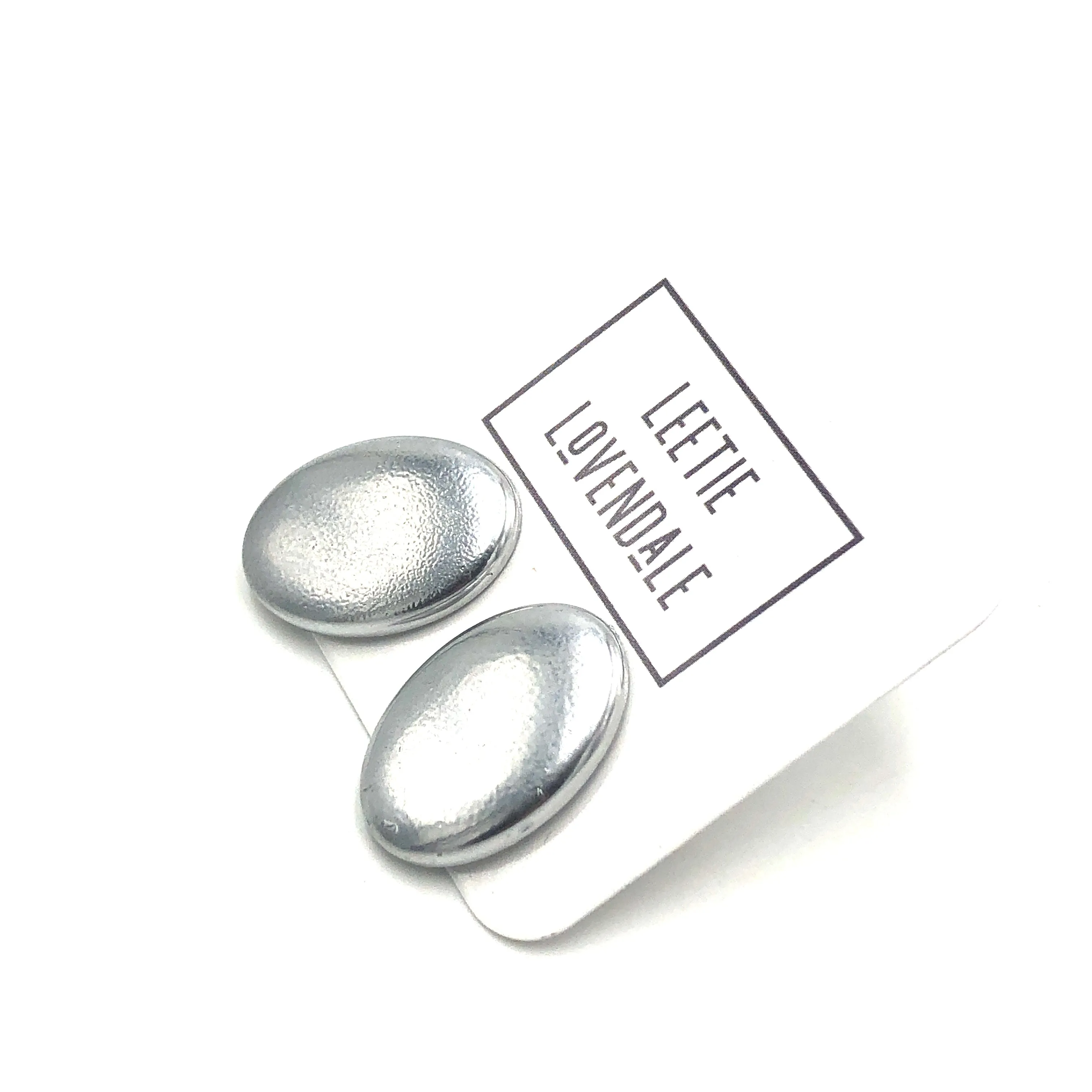 Shabby Metallic Silver Oval Stud Earrings