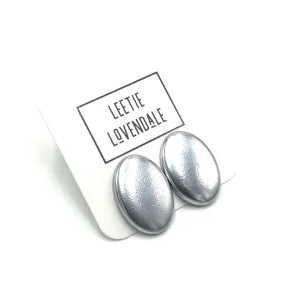 Shabby Metallic Silver Oval Stud Earrings