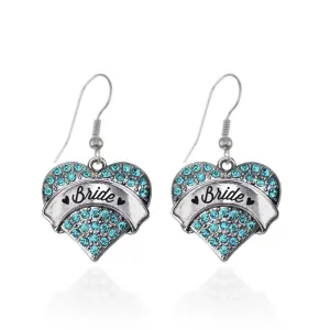 Silver Aqua Bride Aqua Pave Heart Charm Dangle Earrings