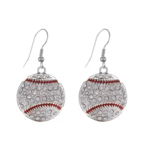 Silver Baseball Charm Dangle Earrings