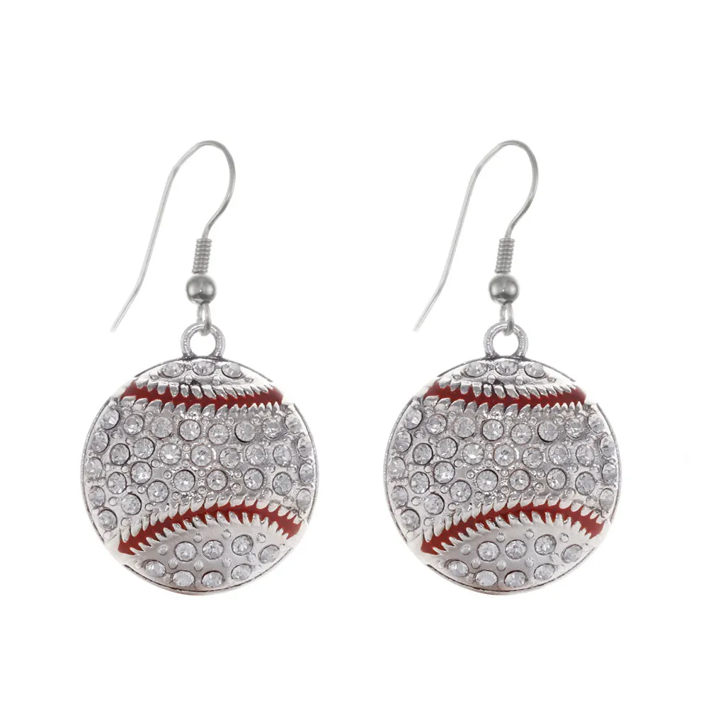 Silver Baseball Charm Dangle Earrings