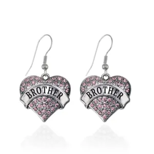 Silver Brother Pink Pink Pave Heart Charm Dangle Earrings