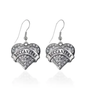 Silver Buccaneers Pave Heart Charm Dangle Earrings