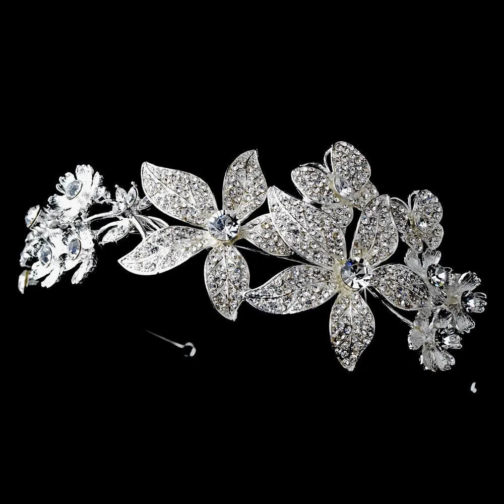 Silver Crystal Butterfly Tiara Headpiece