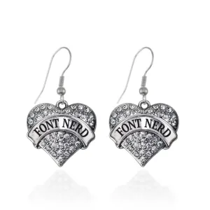 Silver Font Nerd Pave Heart Charm Dangle Earrings