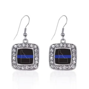 Silver Idaho Thin Blue Line Square Charm Dangle Earrings