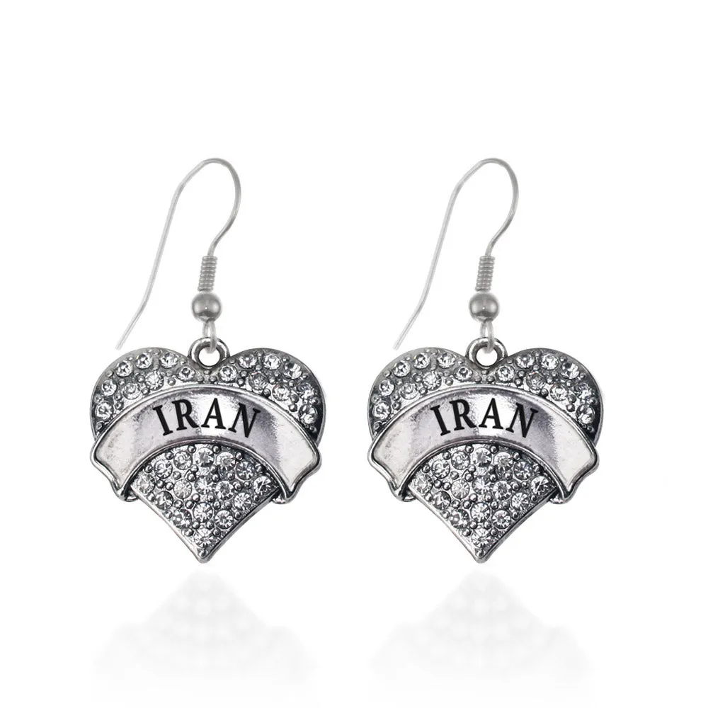 Silver Iran Pave Heart Charm Dangle Earrings