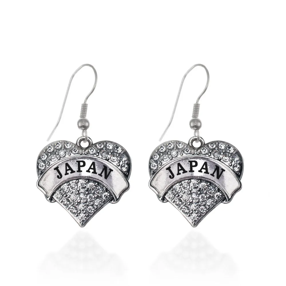 Silver Japan Pave Heart Charm Dangle Earrings