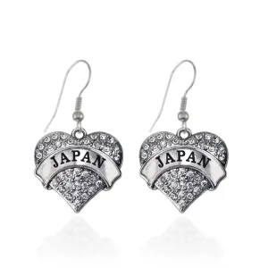 Silver Japan Pave Heart Charm Dangle Earrings