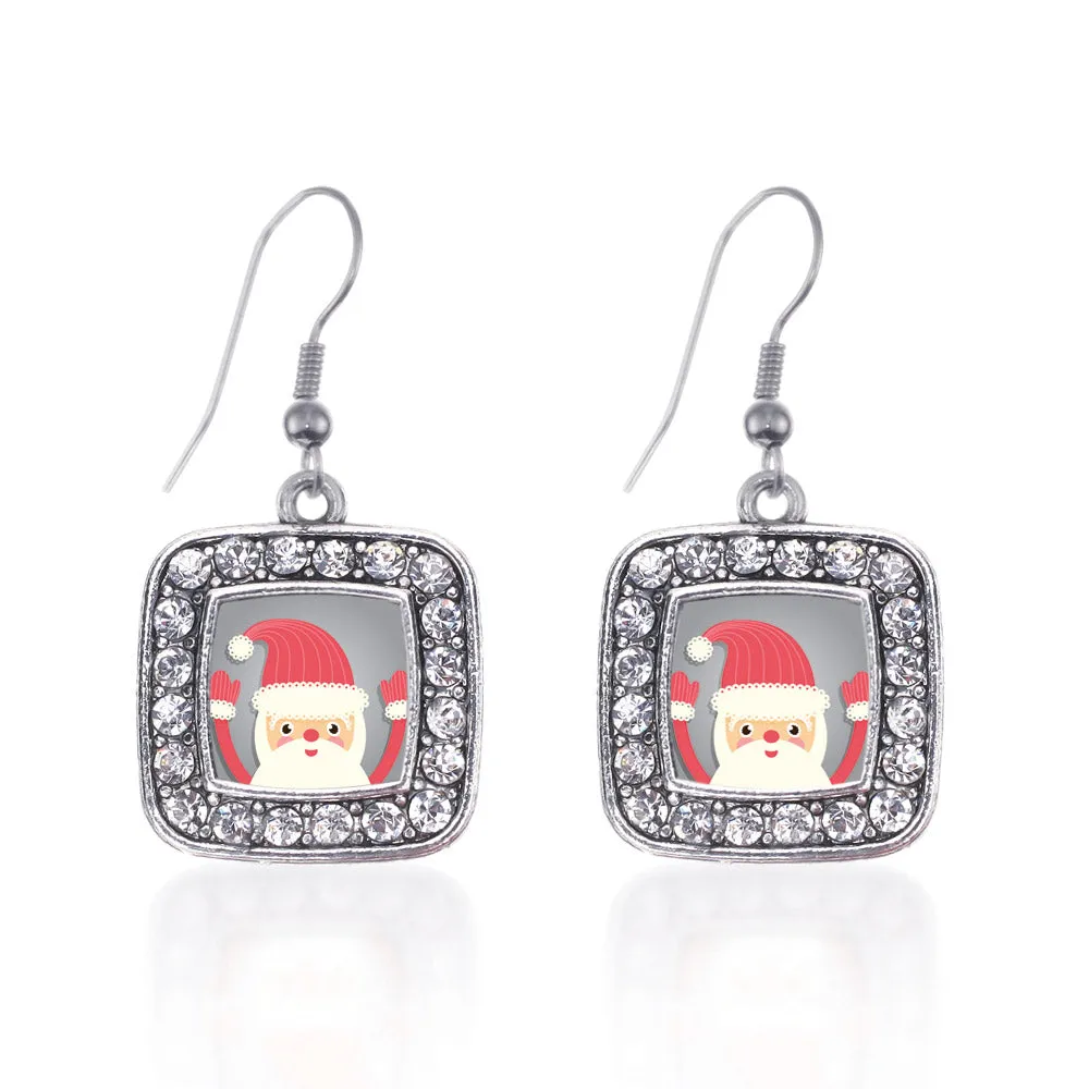 Silver Jolly Santa Square Charm Dangle Earrings