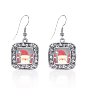 Silver Jolly Santa Square Charm Dangle Earrings