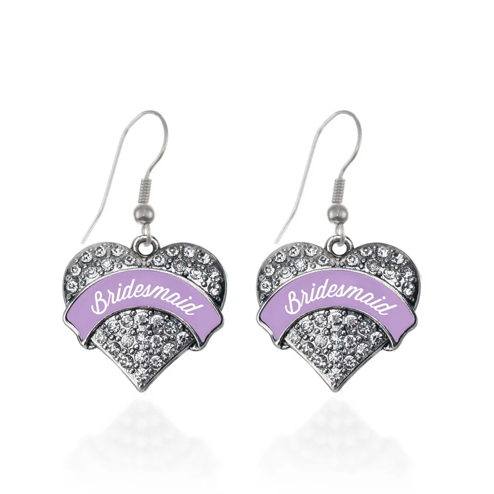 Silver Lavender Bridesmaid Pave Heart Charm Dangle Earrings