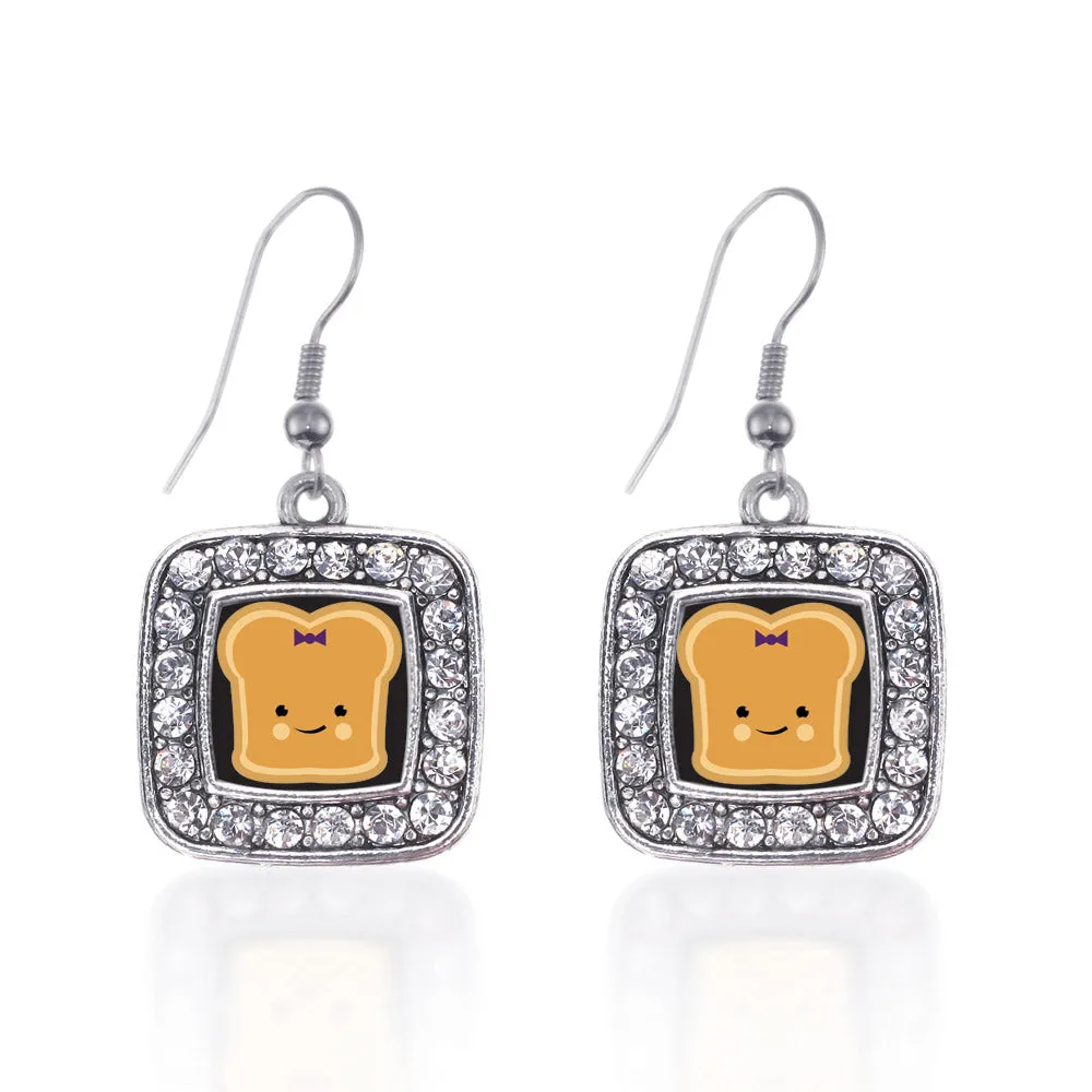 Silver Peanut Butter Square Charm Dangle Earrings