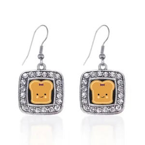 Silver Peanut Butter Square Charm Dangle Earrings