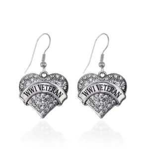 Silver WW1 Veteran Pave Heart Charm Dangle Earrings