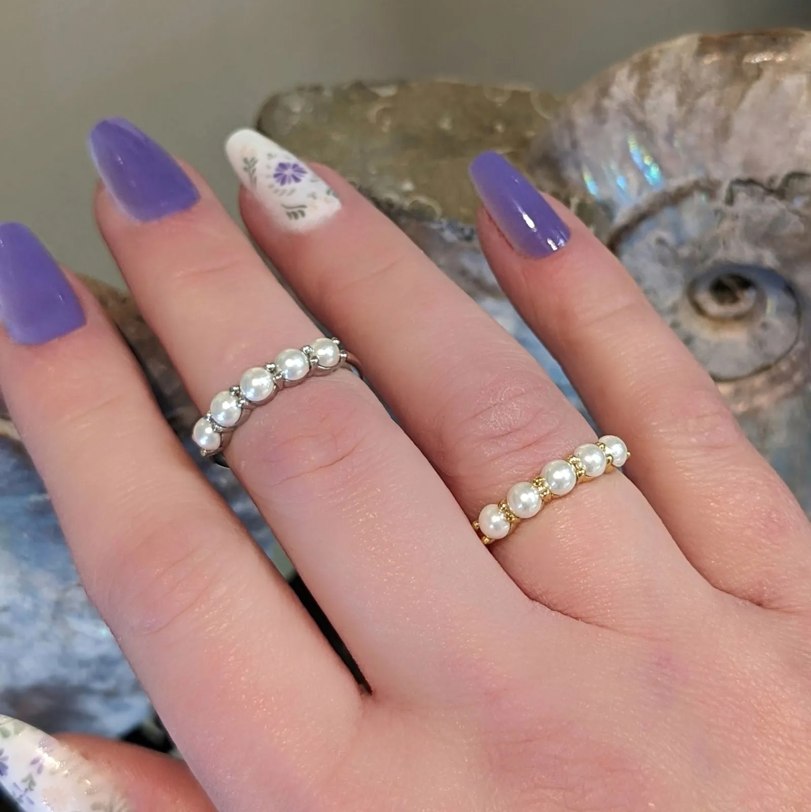 Simulated Pearl Stackable Ring