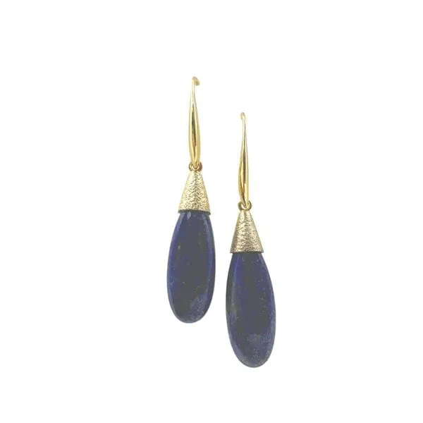 Smooth Long Pear Shape Semi Precious Earrings: Lapis (EG79LP)