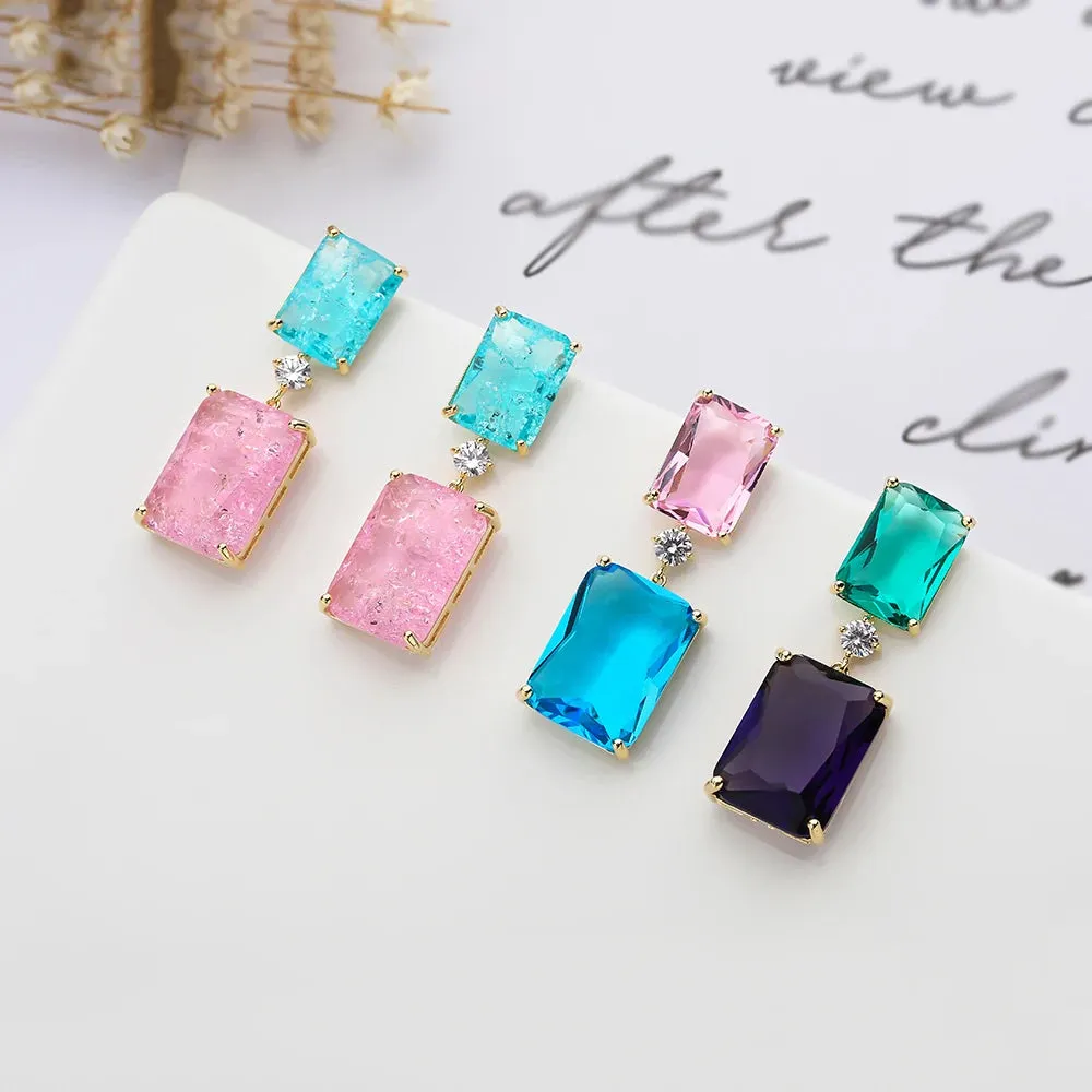 Square Cubic Zirconia Crystal Drop Earring  Party Jewelry