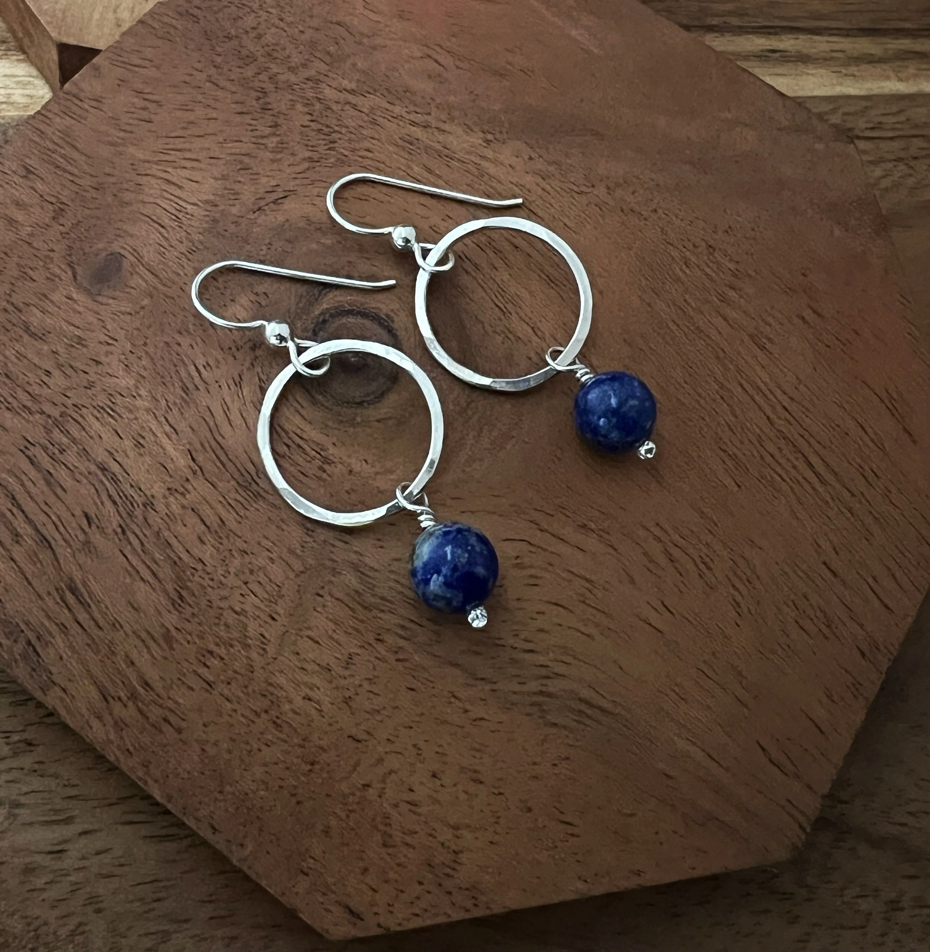 Sterling silver hoops with Lapis