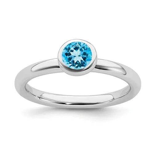 Sterling Silver Stackable Expressions Low 5mm Round Blue Topaz Ring