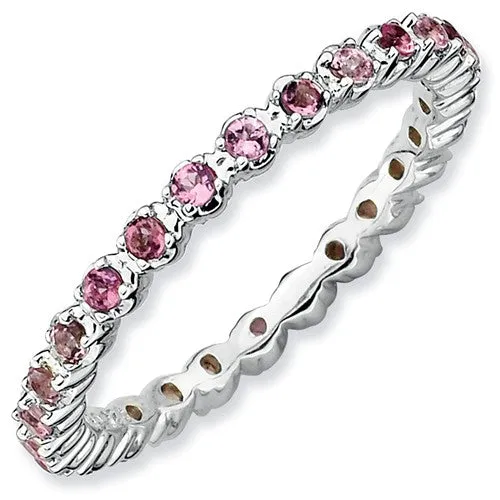 Sterling Silver Stackable Expressions Pink Tourmaline Eternity Ring