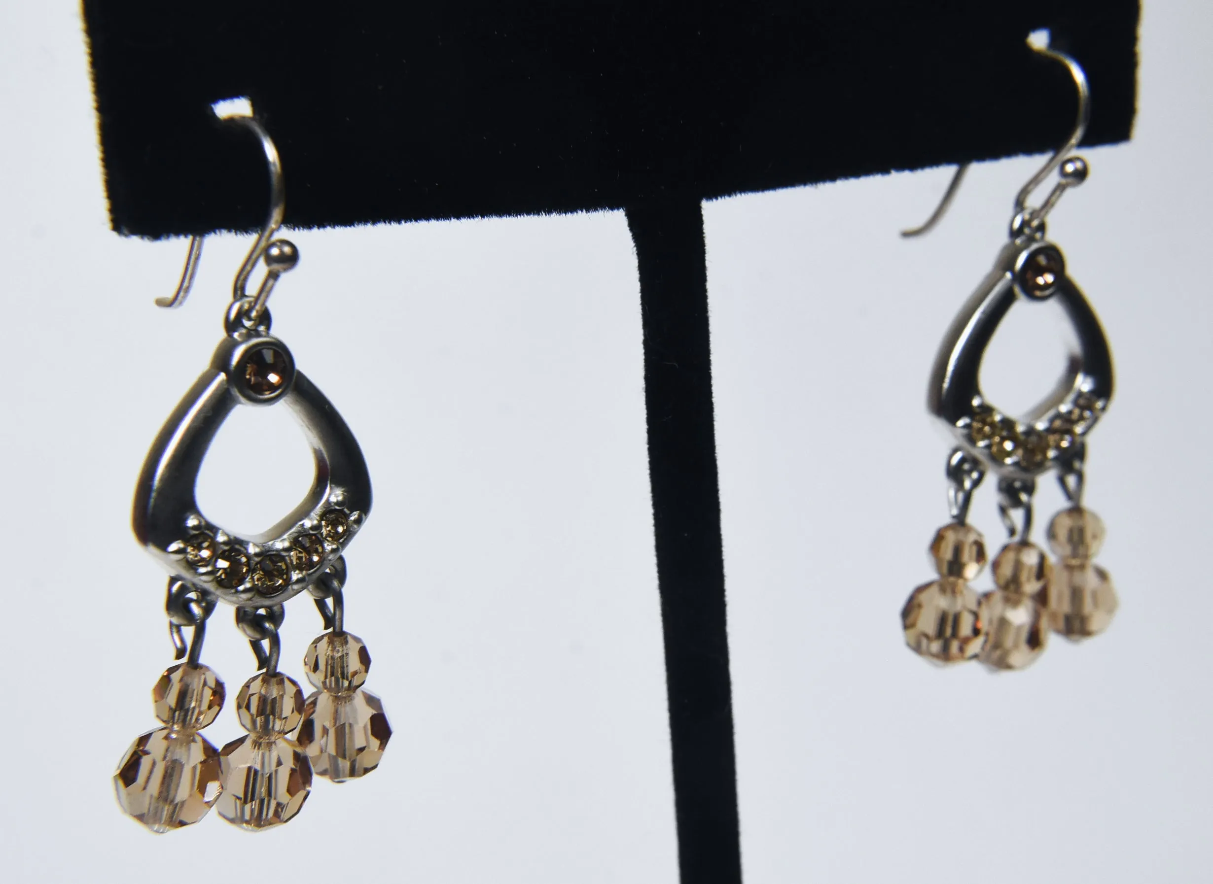 Swarovski - Silver Tone Crystal Bead Dangle Earrings