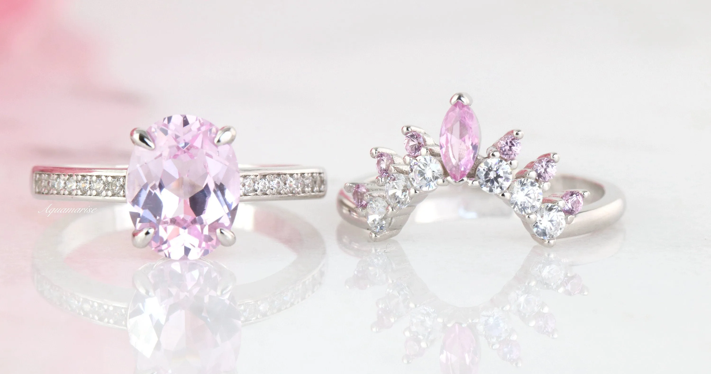 Tiara Pink Sapphire Curved Band- Sterling Silver