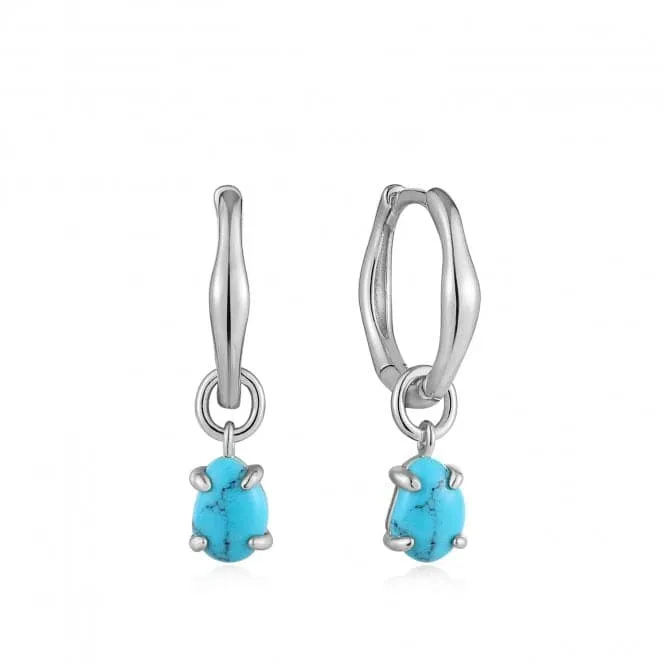 Turquoise Drop Wave Huggie Hoop Earrings E044-05H