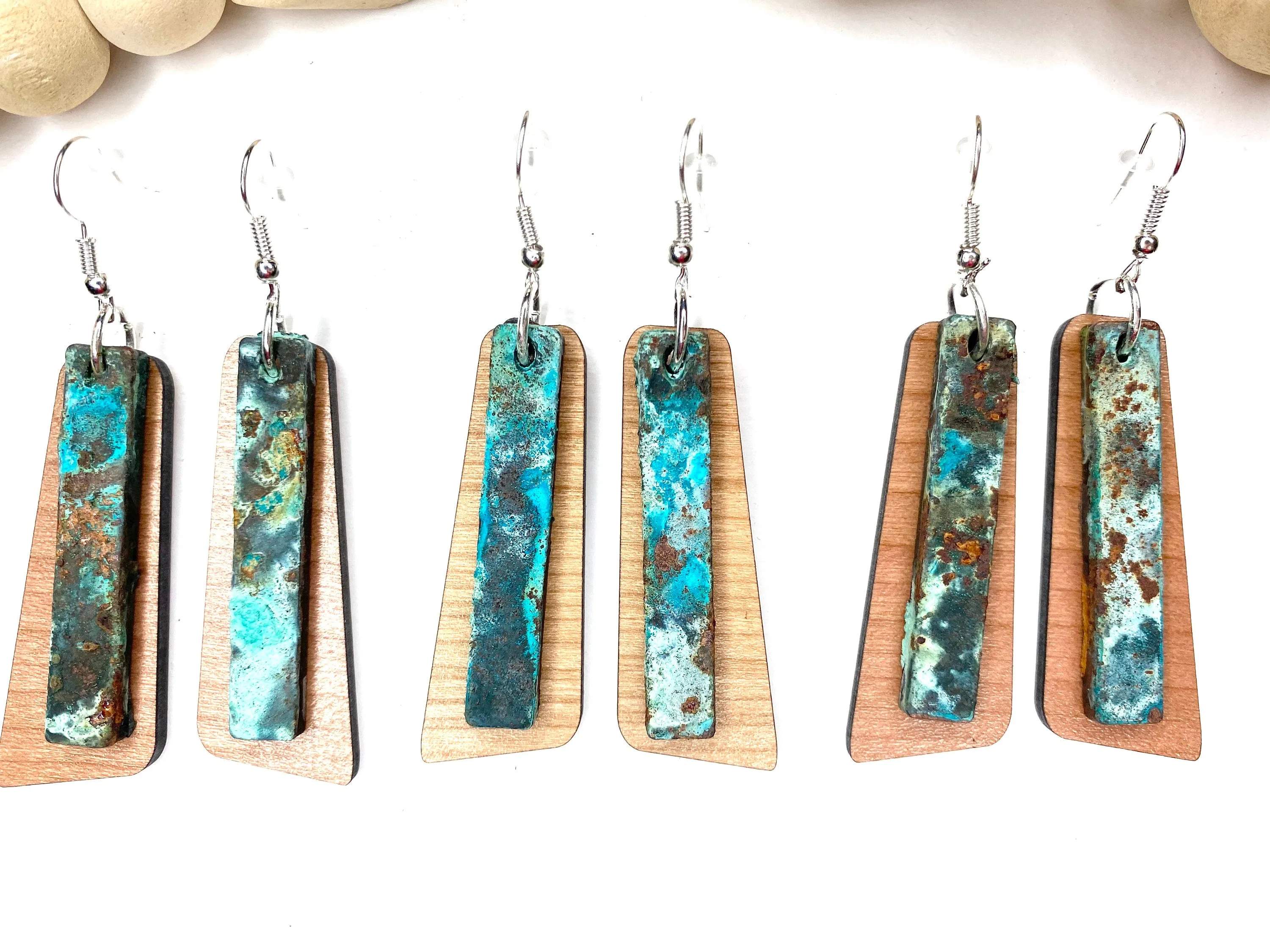 Turquoise Patina Earrings Long Boho Dangle Earrings Green Aqua Copper Boho Southwest Jewelry