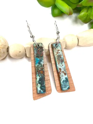 Turquoise Patina Earrings Long Boho Dangle Earrings Green Aqua Copper Boho Southwest Jewelry