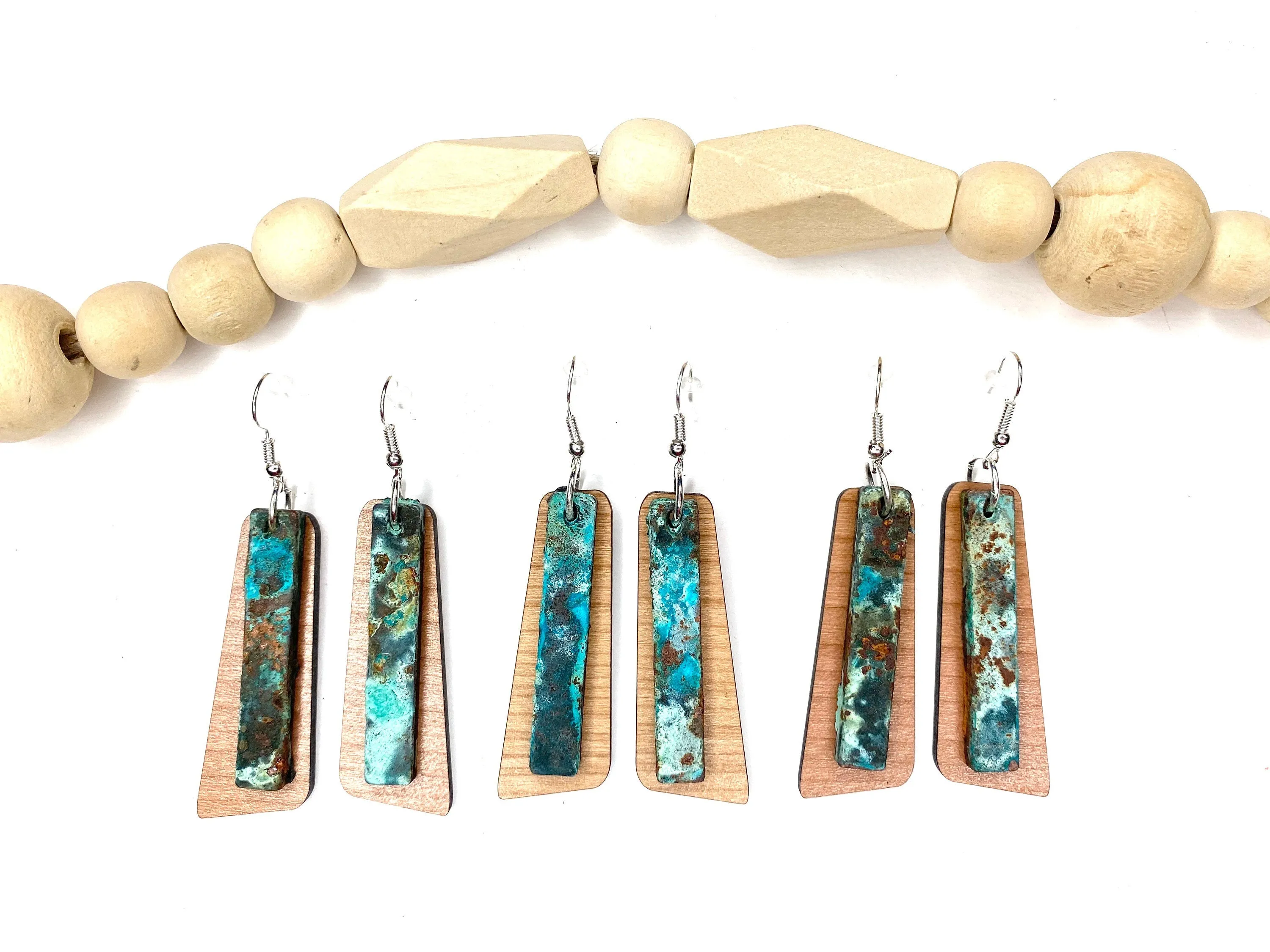 Turquoise Patina Earrings Long Boho Dangle Earrings Green Aqua Copper Boho Southwest Jewelry