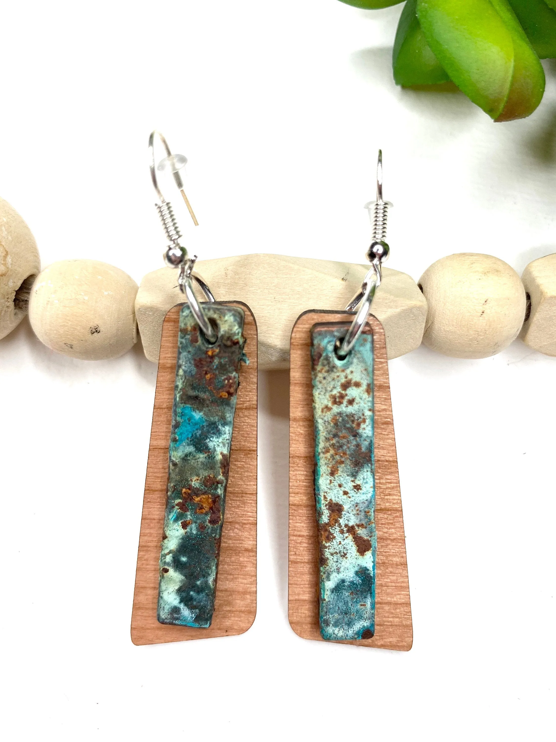 Turquoise Patina Earrings Long Boho Dangle Earrings Green Aqua Copper Boho Southwest Jewelry