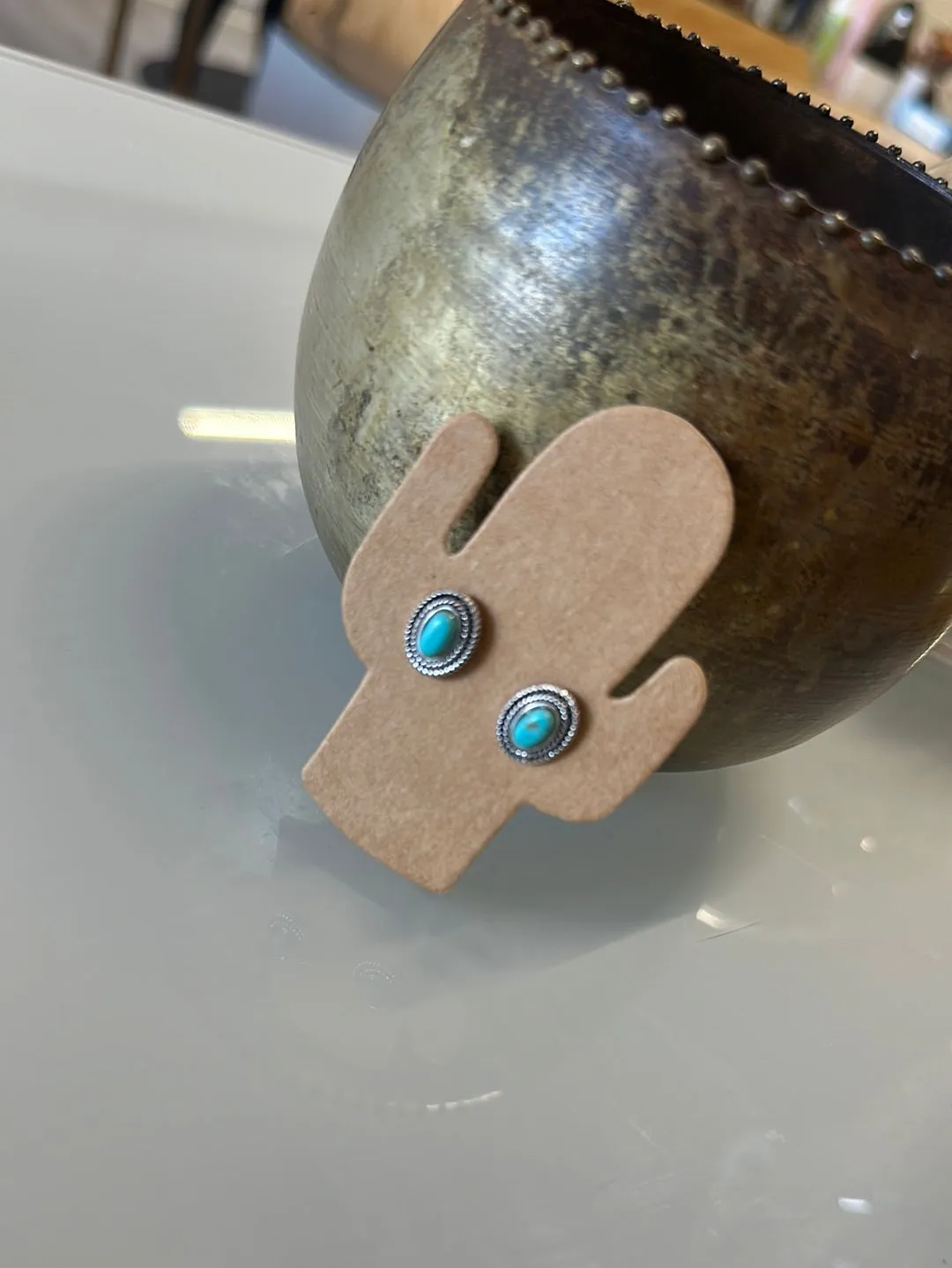 Turquoise Silver Concho Stud Earrings