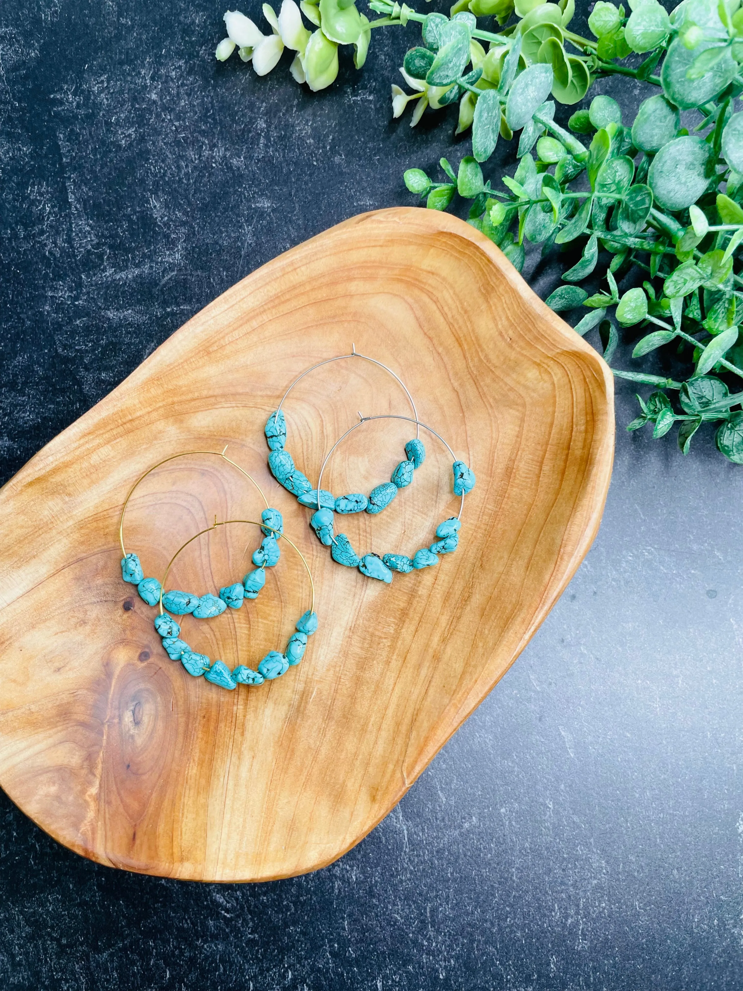 Turquoise Wire and Rough Stone Hoop