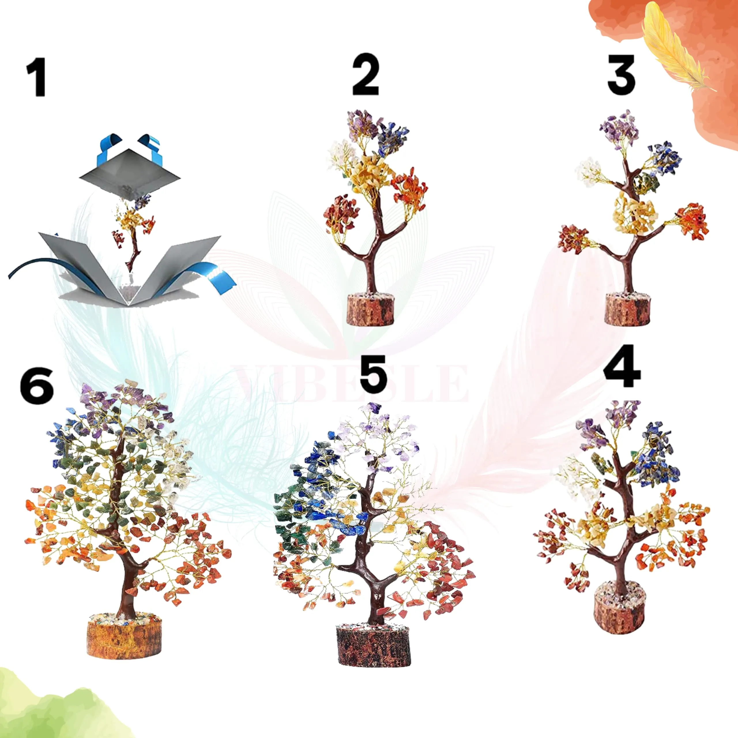 VIBESLE Seven Chakra Crystal Tree - Chakra Tree for Positive Energy - Feng Shui Seven Chakra Tree of Life Decor - Home Decorations for Living Room, 7 Chakra Tree- 300 Beads Big Tree