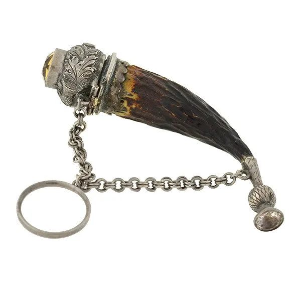 Victorian Scottish Sterling, Citrine & Horn Bottle Pendant