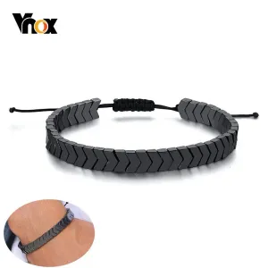 Vnox Mens Casual Hematite Arrows Bracelet with Length Adjustable Black Rope Chain Wrist Unisex Jewelry