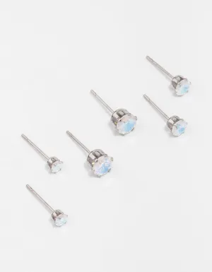 Waterproof Stainless Steel Cubic Zirconia Stud Earring 3-Pack