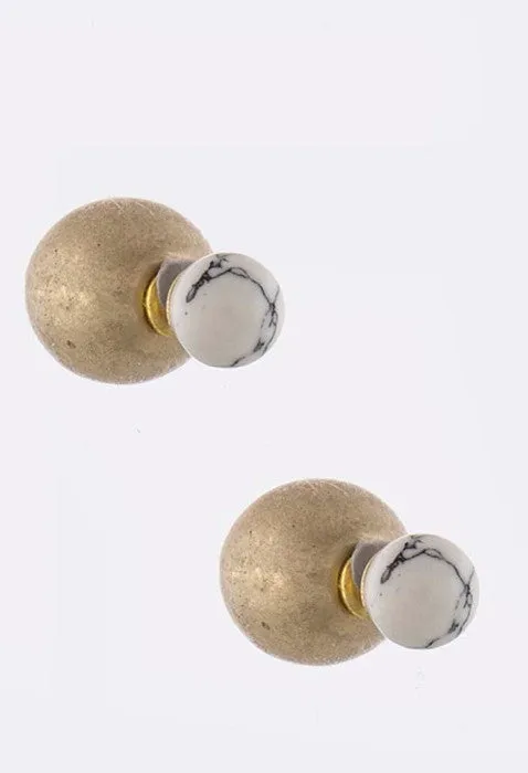 White Crackled Stone Double-Sided Earrings