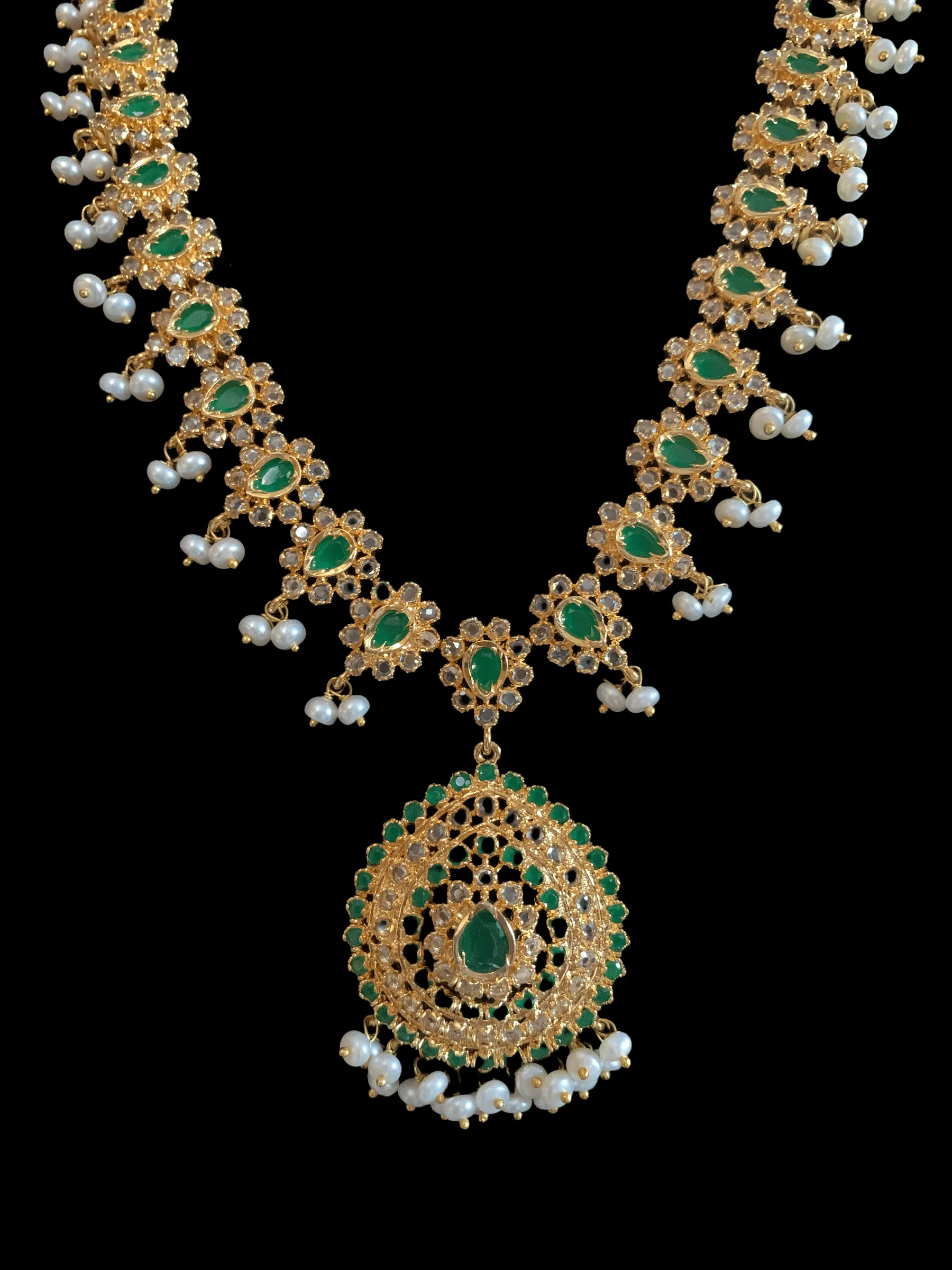 Zehra  fresh water pearls set in green   (READY TO SHIP)